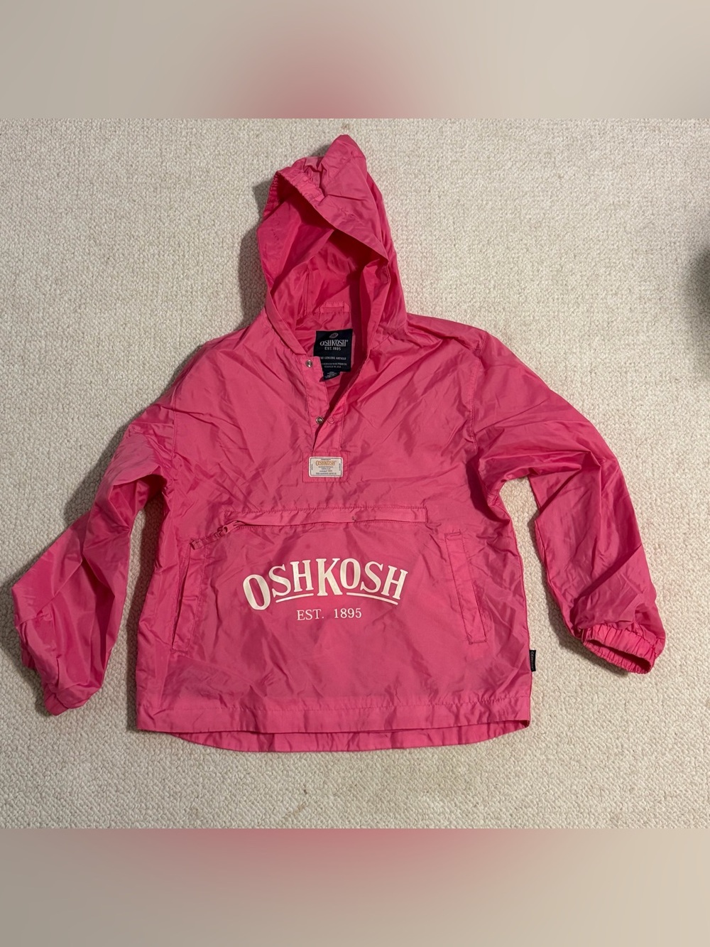 OshKosh Bright Pink Hooded Pullover Jacket Sz 8/10